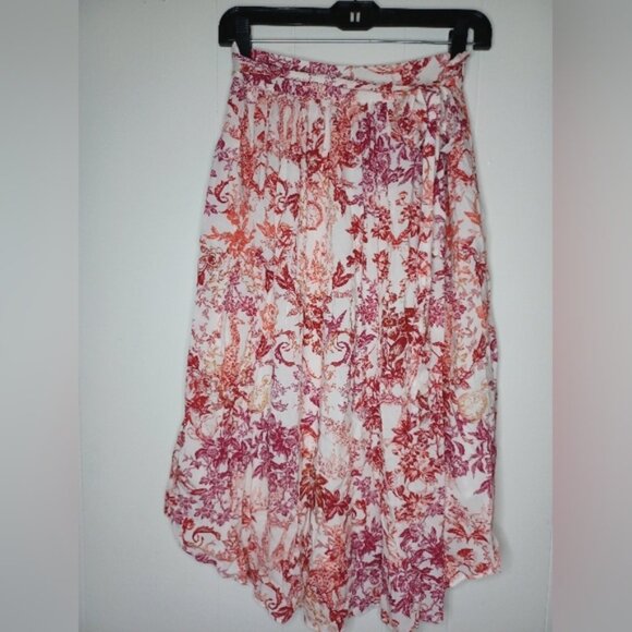 Anthropologie Red and Pink Floral A-Line Skirt - Picture 1 of 14